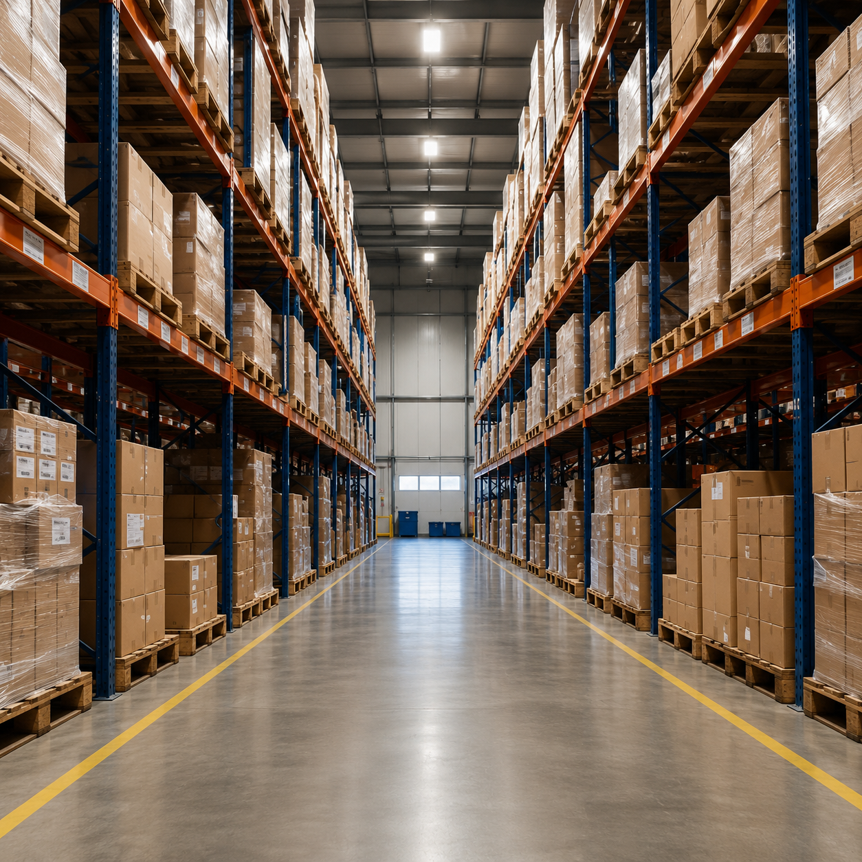 Warehouse facility with shelves